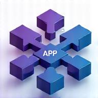 Icon representing API integration, showing code brackets and connected blocks.