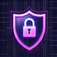 Icon depicting digital security, a shield with a padlock and circuit patterns.